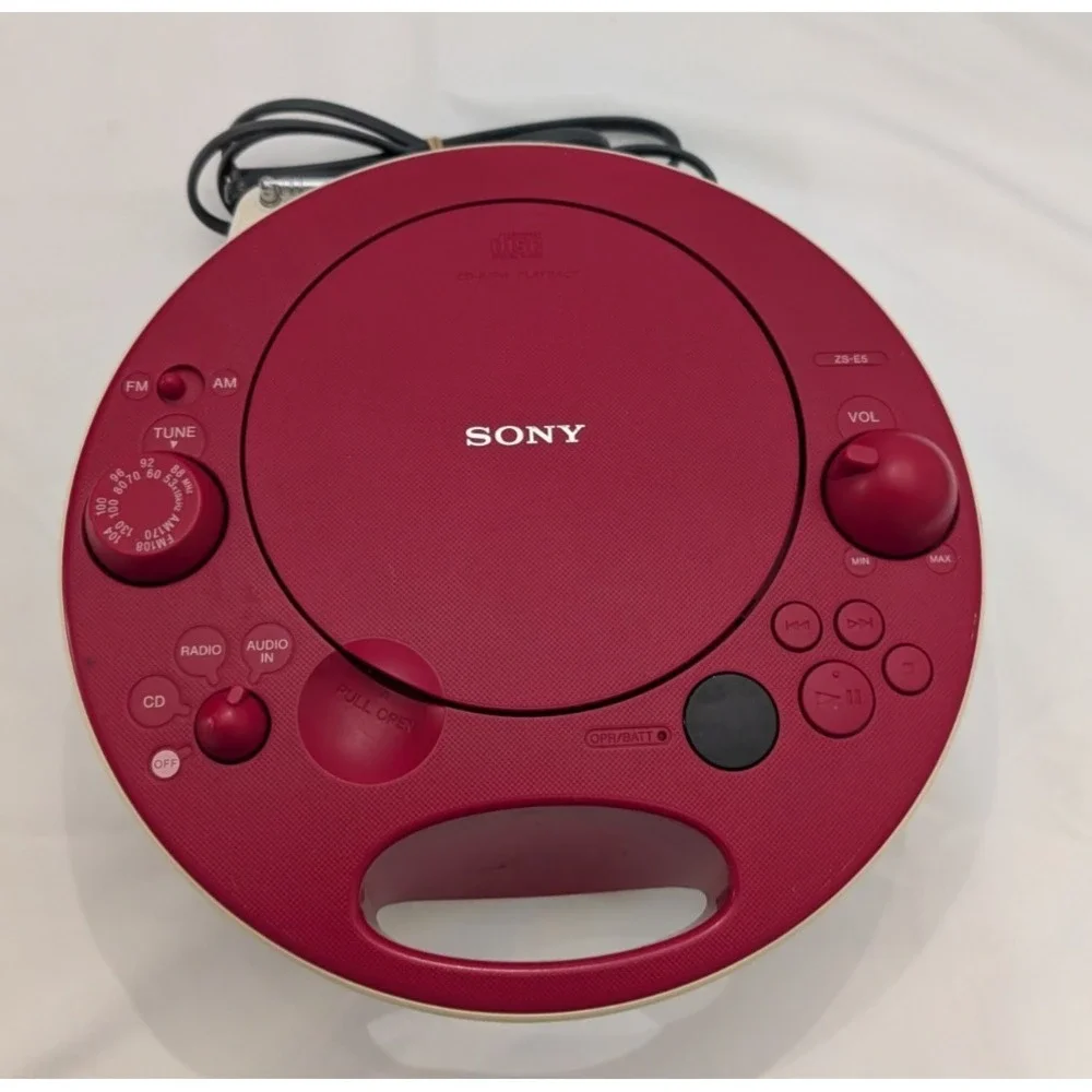 Sony ZS-E5 Personal CD Player Radio - Red/Cream - Tested Working